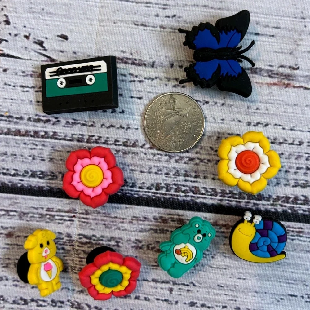 Crock Jibbitz Set Care Bears Charms Butterfly Flower Cassette Tape‎ Snail Qty 8